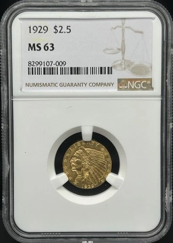 1929 $2.50 Gold Indian Head Quarter Eagle - NGC MS63