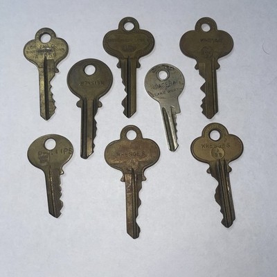 Vintage Lot Of 8 Keys With Business Or Other Names Engraved On Then