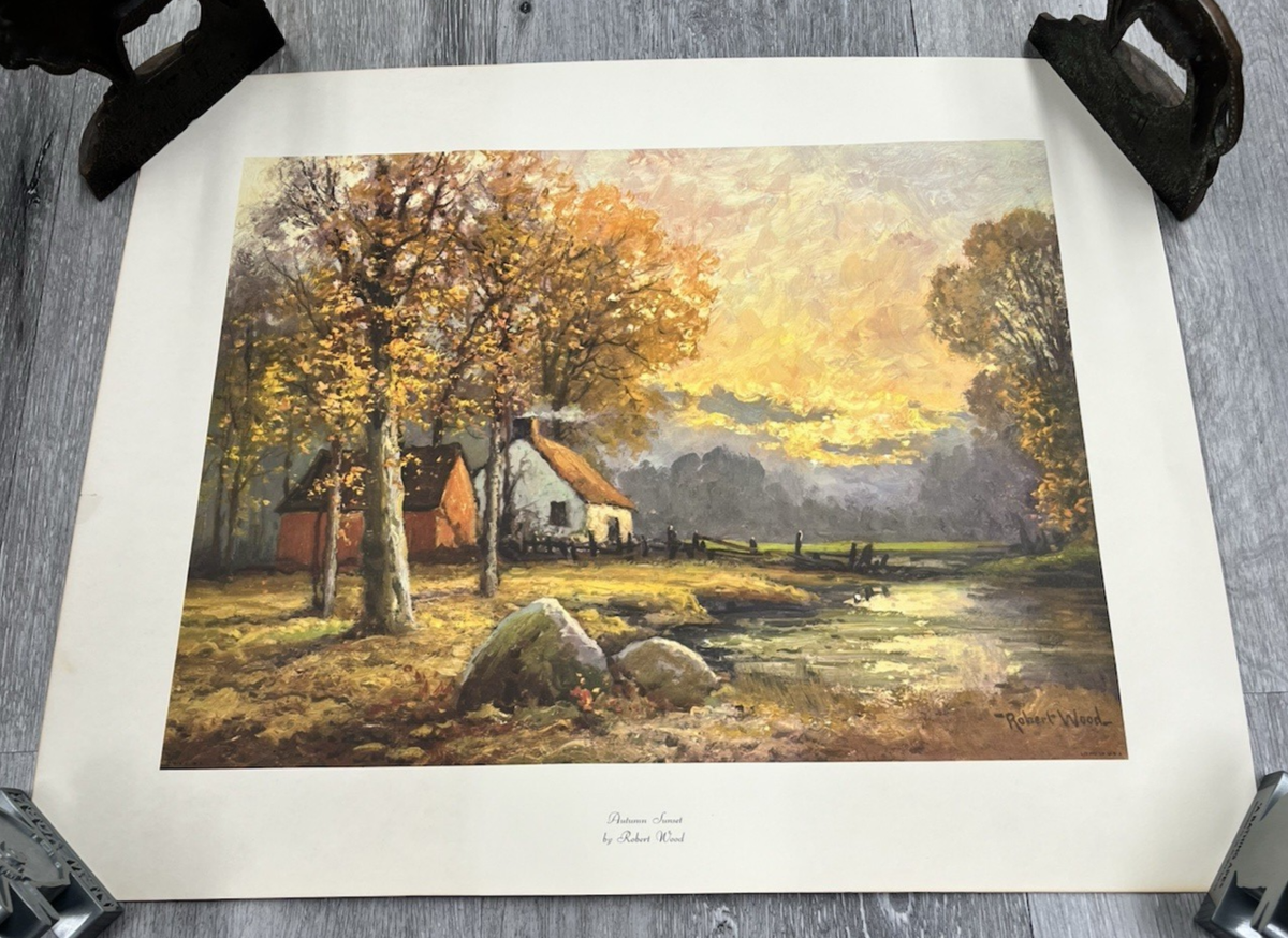 Vintage Art Robert Wood Autumn Sunset Reproduction Print Signed By