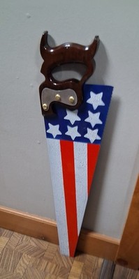 Veteran-Made Patriotic Flag Repurposed Hand Saw Wall Hanging