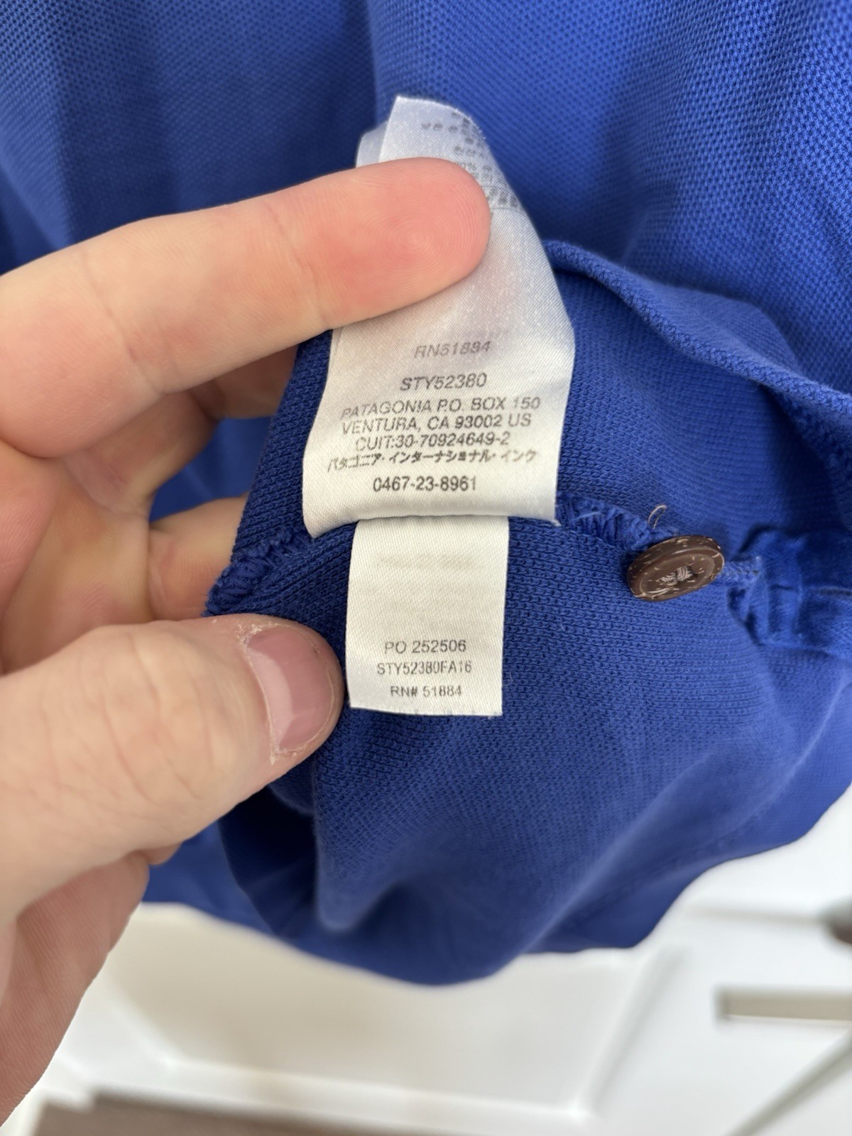 Patagonia Mens Short Sleeve Organic Cotton Blue Polo Fitz Roy Size Large EUC thumbnail 4