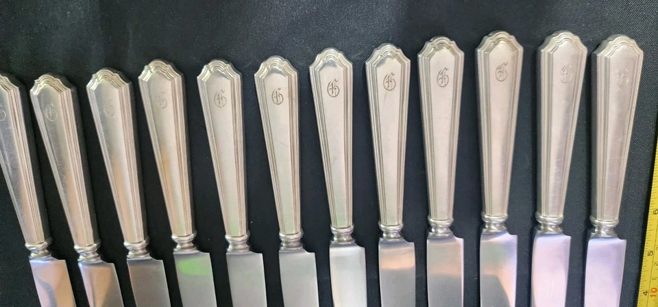 😎SET OF 12 c1923 WASHINGTON IRVING SILVERPLATE "9 5/8"OLD FRENCH HOLLOW KNIVES  - Image 4 of 4