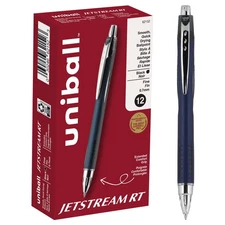 uni-ball jetstream rt retractable ballpoint pens fine point, 0.7mm, black, 12 pa
