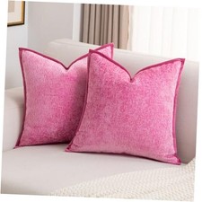 Chenille Throw Pillow Covers 18x18 Inch Set of 18" x 18" Pack of 2 Hot Pink