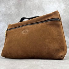 Longchamp Pliage Handbag Suede Leather Brown Women Used Authentic