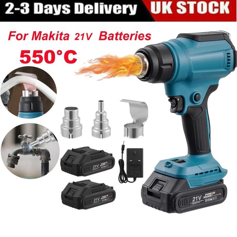 GOWTALL 21V Electric Cordless Handheld Heat Gun Hot Air Gun with 3Nozzles & 2 Batteries