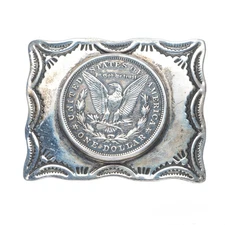 Vintage Southwestern sterling silver hand stamped US Dollar belt buckle