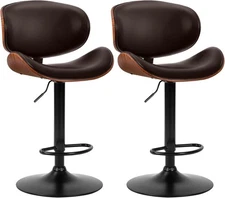 2Pcs Swivel Bar Stools,Adjustable Height,PU Leather Upholstery,w/Back&Footrest