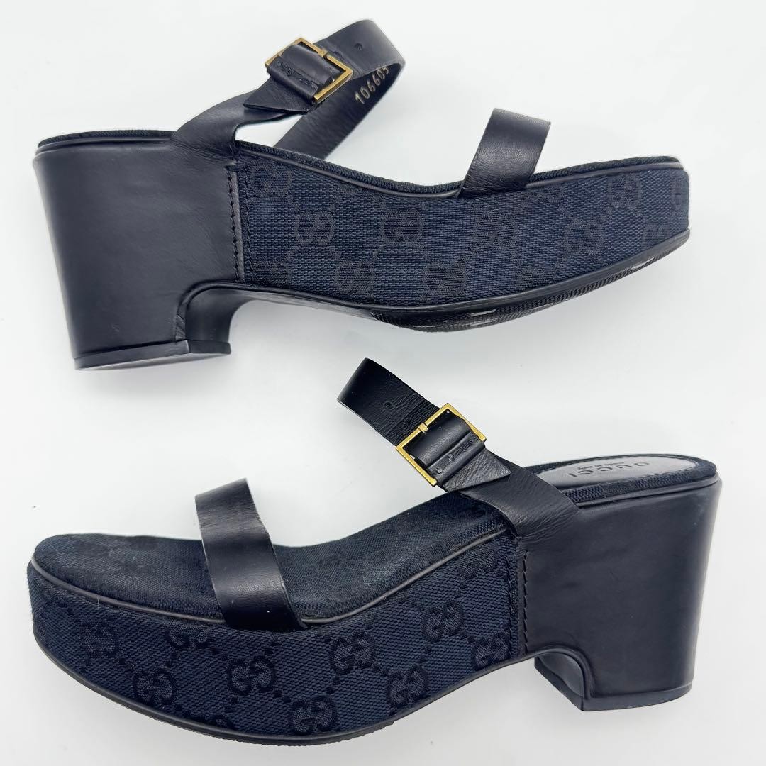 GUCCI Mules Sandals Heel GG Leather Black EU37/US7 116129c thumbnail 3