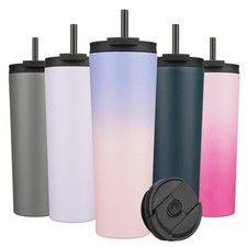 Insulated Coffee Cup 30oz, Stainless Steel Water Bottle, 2 Straws, MultiColor