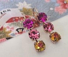 MARIANA FUCHSIA ASTRAL PINK Rose Gold Bougainvillea Three Stone Crystal Earrings