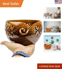 Rosewood Crafted Wooden Yarn Storage Bowl With Carved Holes & Drills | Knitti...