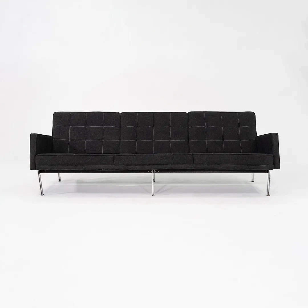1960s Florence Knoll Parallel Bar Three Seat Sofa Upholstered in Black Fabric