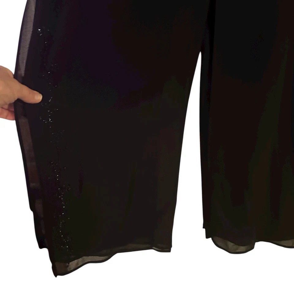 Pantalones MSK para mujer talla M negros Palazzo pierna ancha superposición transparente cuentas lentejuelas glamour Foto 3 de 4