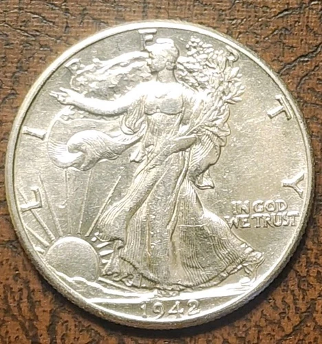1942 P Walking Liberty Half Dollar 90% Silver 50 Cents AU - About Uncirculated