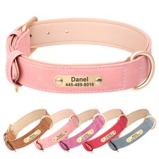 Leather Personalized Dog Collar Engraved Name Plate for Small Medium Large Dogs