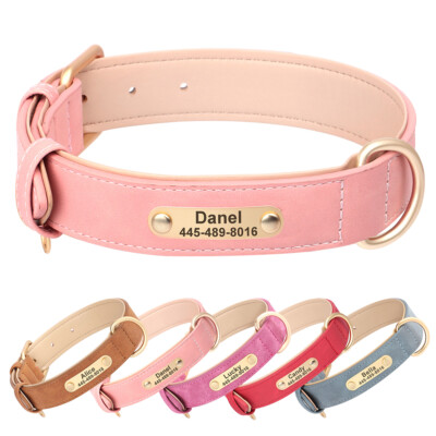 Leather Personalized Dog Collar Engraved Name Plate for Small Medium Large  Dogs