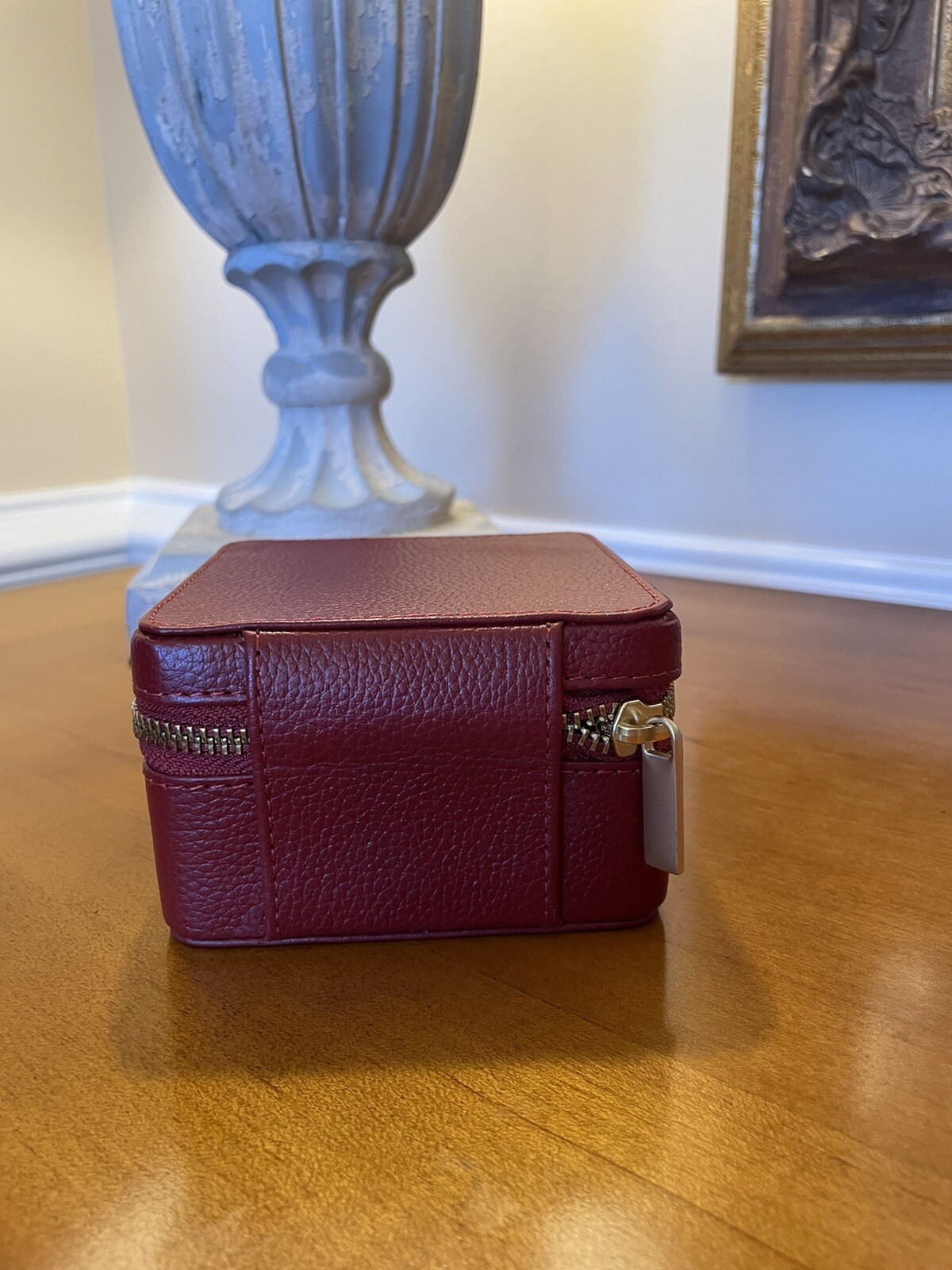 Pottery Barn Quinn Leather Petite Travel Box Shadow Printed Red NWOB
