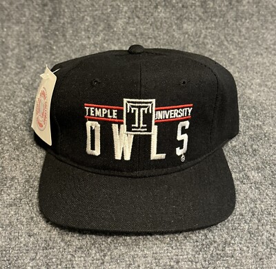 Vintage 90s Temple Owls University Split Bar SnapBack Hat Cap Youngan Wool Blend