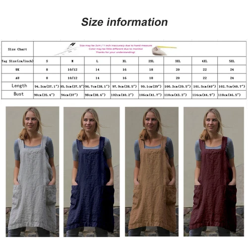 Lässiges lockeres Damenkleid Baumwolle Leinen Hausarbeit Wickeloptik gekreuzter Rückenschürze - Bild 3 von 26
