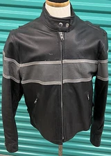 Hot Leather Jacket XXL Women’s Black Gray Cafe Racer Striped Nice 23X24