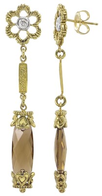 Philip Andre Ohrhänger 18K Gold Diamant & Zimtquarz Ohrhänger