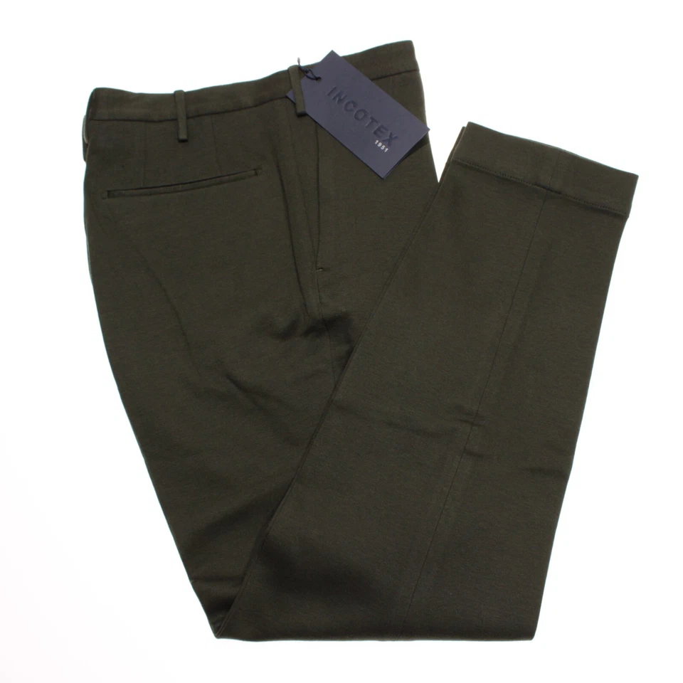 Incotex NWT Chinos / Casual Pants Sz 50R (US 34) Tight Fit in Solid Green Cotton - Image 2 of 4