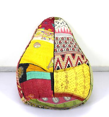 Handmade Cotton Floral Kantha Rare Findings Decorative Embroidered Bean Bag