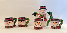 Holiday Snowman Miniature Glazed Ceramic Tea Set 2 Cups, Tea Pot, Cream & Sugar