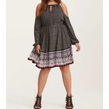 Torrid Printed Cold Shoulder Skater Dress 3X