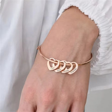 Customized 1-6 Name Bracelet Charm Engraved Jewelry Hearts Adjustable Bangle
