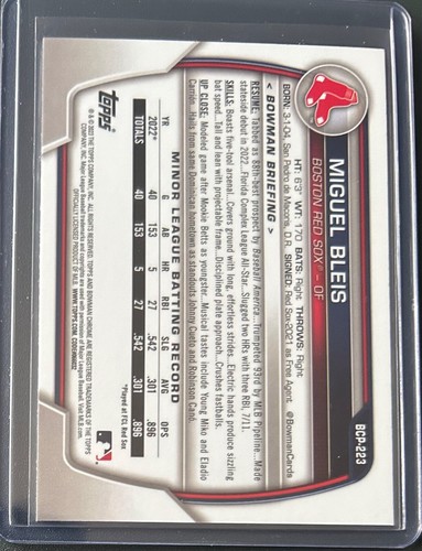 Miguel Bleis 2023 Bowman Chrome Mojo Refractor #BCP-223 Boston Red Sox - Bild 2 von 2
