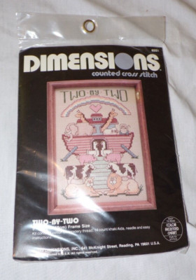 VTG 1989 Dimensions Counted Cross-Stitch Kit Two By Noah's Ark 5x7 Animals Boat