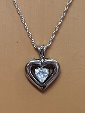 Sterling Silver Open Heart Pendant with Heart Shape Cubic Zirconia 18 Inch Chain