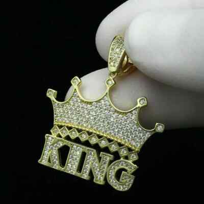 2.60 CT King Crown VVS1 Diamond Pendant Charm Without Chain 14k Yellow Gold Over