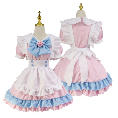 Anime Cute Maid Outfit Lace Trim Apron Lolita Dress Uniform Costume Cosplay Set