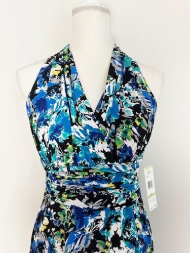 Evan Picone Womens Dress Size 4 Black Blue Green Floral Pleated Sleeveless - Picture 6 of 15