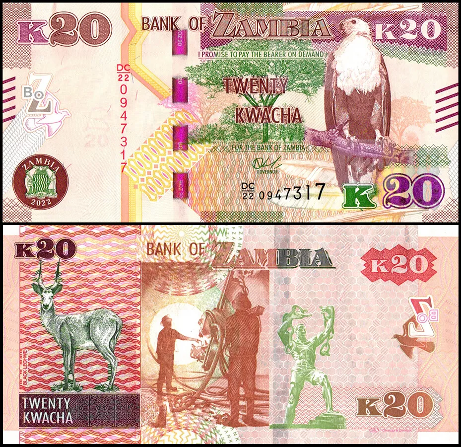 Zambia 20 Kwacha, 2022, P-59a.4, UNC | eBay
