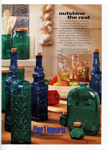 Botellas de decoración del hogar Pier 1 Imports años 90 vintage 1992 página completa impresión revista anuncio - Imagen 2 de 4