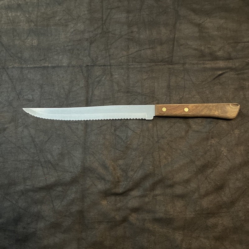 Vintage Wood Handle Forgecraft 8” Serrated Slicing Stainless Steel Knife