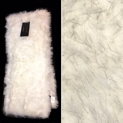 Tahari White Silver Tinsel Faux Fur Throw Blanket Luxury Holiday