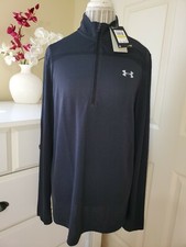 NWT 60 Under Armour Mens Fitted Seamless 4-Way Stretch 1/2 Zip Shirt Black Sz.M