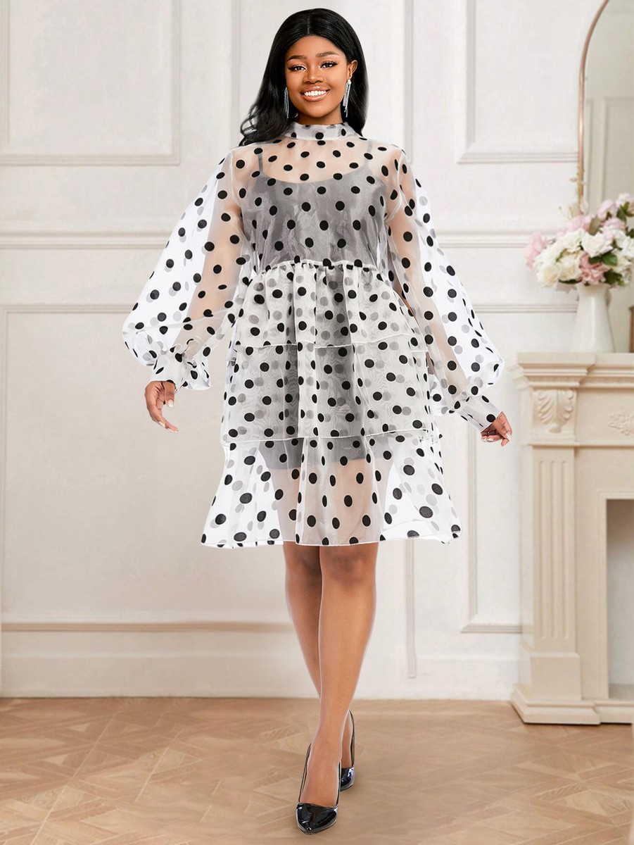 polka dot mesh dress Hot Women Plus Size Sheer See Through Party Midi Casual Brown and Cream Polka Dot Very Stretchy Fabric True to size Willa Gathered Mesh Midi Dress