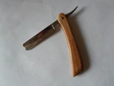  BARBER WEAR WOODEN HANDLED Straight SOLID Edge Razor, SILVER & BROWN, Stainless