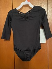 Girls Danskin Now XS 4-5 Elbow Sleeve Leotard With Front Liner Black