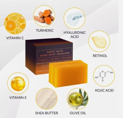 Kojic Acid Dark Spot Remover Soap Bars with Vitamin C, Retinol, Collagen 2 Pack 