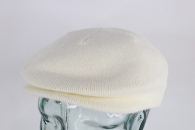 Deadstock Vtg 90s Streetwear Blank Knit Newsboy Cabbie Hat Cap White OSFA USA