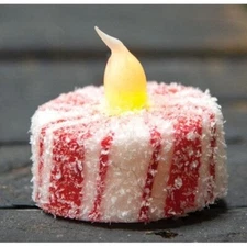 NEW Farmhouse CHRISTMAS TIMER TEALIGHT CANDLE CANDY CANE LED Sparkle 1.25"Wx1"H