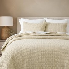 EverGrace Stonewashed 100 Natural Cotton Waffle Quilt Set King Size 3 Pieces, D