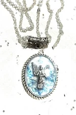 Blue Guardian Angel Pendant /large On  24” Silver Chain,